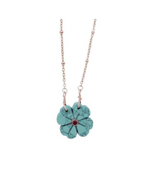 Collier Flowers Turquoise -...